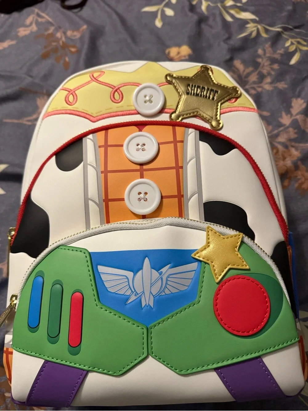 Loungefly Pixar Colorblock Mini Backpack - Blue, White, Red, Yellow, Purple